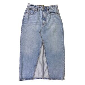 Abercrombie & Fitch High Rise Denim Midi Skirt Blue Size 24 XXS Long Front Slit